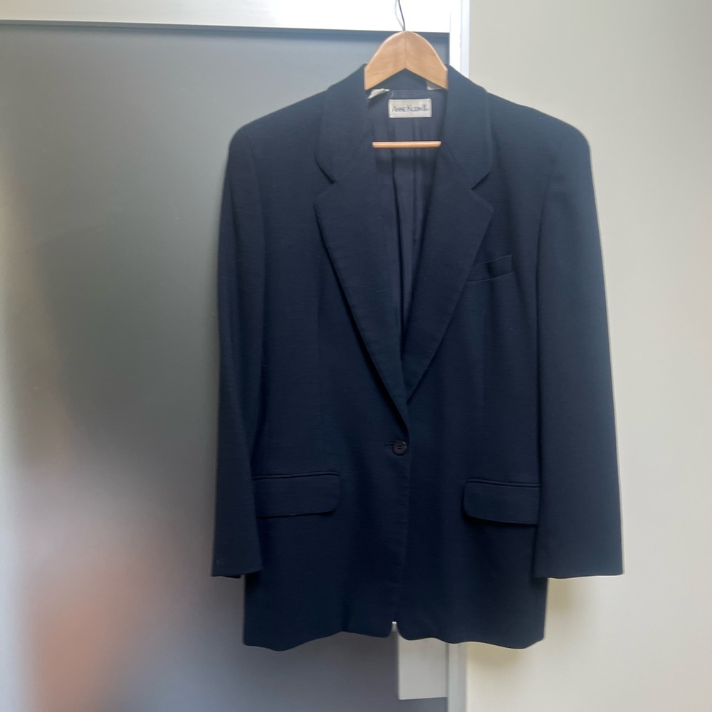 Navy blazer size 14 in great condition from Anne Klein. Shoulder pads, long.